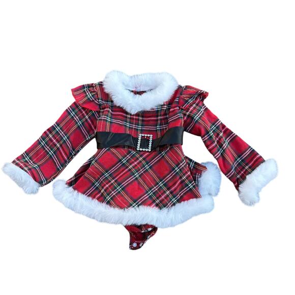 Source Unknown Other - Christmas Baby Girl Romper Dress 6-12M Red Plaid Faux Fur NWOT